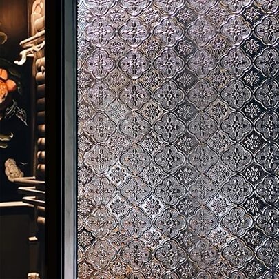  1 גליל רטרו גיאומטרי דפוס פרחוני זכוכית סרט, פרטיות חלון סרט, זכוכית חלון סרט, לשימוש חוזר ללא דבק זכוכית דקור לבית ולמשרד, מתאים לסלון וילונות, מסיבת חג המולד, LPS חג המולד רקע