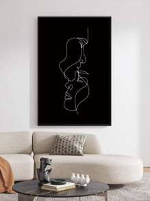 1 pieza, póster de pared con personaje de línea moderna en abrazo, para decoración de dormitorio de pareja, sin marco - Multicolor - Ver 1