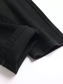 Men Ripped Frayed Contrast Panel Jeans - Black - View 4