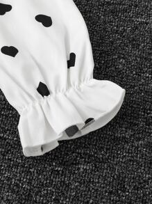 SHEIN Toddler Girls Heart Print Flounce Sleeve Peplum Blouse - White - View 4