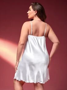 Plus Contrast Lace Satin Cami Nightdress - White - View 2