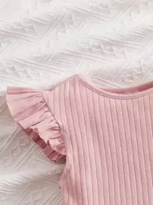 SHEIN Young Girl Ruffle Trim Peplum Top & Floral Print Pants - Multicolor - View 3