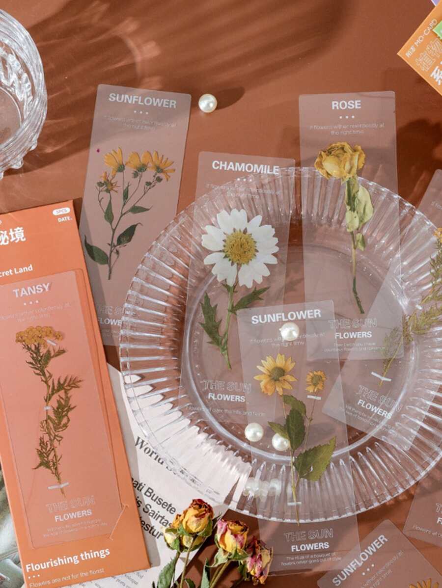 5入組花朵圖案隨機書簽 - 彩色 - 查看 1