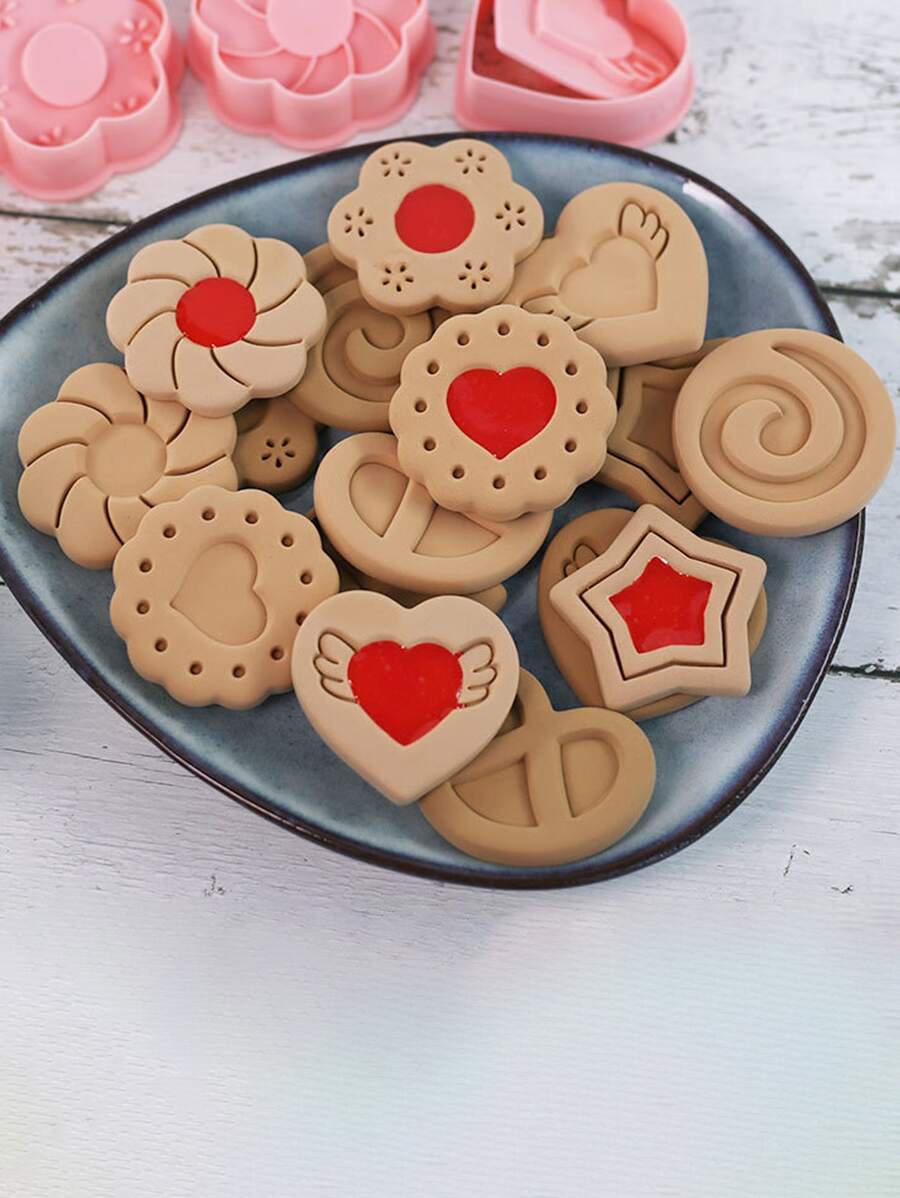 8 piezas Sello de galleta en forma de corazón y flor - Rosa - Ver 1