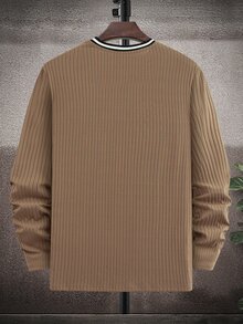 Manfinity 男士條紋飾邊條紋針織T恤無項鏈 - 棕色 - 查看 2