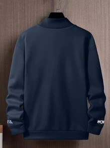 Manfinity Homme 男款寬鬆字母圖形高領下垂肩運動衫,不附項鍊 - 藏蓝色 - 查看 2