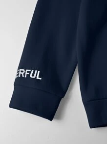 Manfinity Homme 男款寬鬆字母圖形高領下垂肩運動衫,不附項鍊 - 藏蓝色 - 查看 3