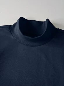 Manfinity Homme 男款寬鬆字母圖形高領下垂肩運動衫,不附項鍊 - 藏蓝色 - 查看 7