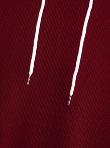 Manfinity 男士字母貼布抽繩連帽衫 - 酒紅色 - 查看 3