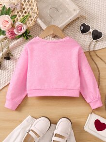 Toddler Girls Heart Print Drop Shoulder Sweatshirt - Pink - View 2