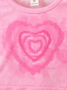 Toddler Girls Heart Print Drop Shoulder Sweatshirt - Pink - View 3