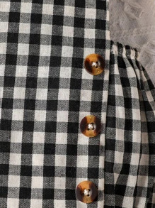 鈕扣格紋嬰兒連體衣 - 黑與白 - 查看 5