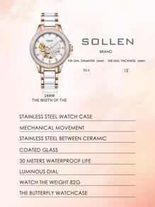 SOLLEN Reloj mecánico con diseño de diamante de imitación - Blanco - Ver 3