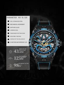 Men Hollow Out Mechanical Watch - Black - View 4