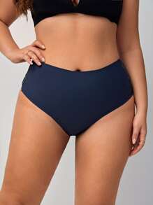 加大號對比蕾絲底褲內衣 - 藏蓝色 - 查看 2