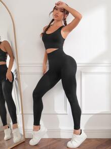 SHEIN Yoga Sxy Crisscross Back Sports Bra & Leggings - Black - View 6