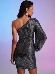 SHEIN BAE One Shoulder Sequins Bodycon Dress