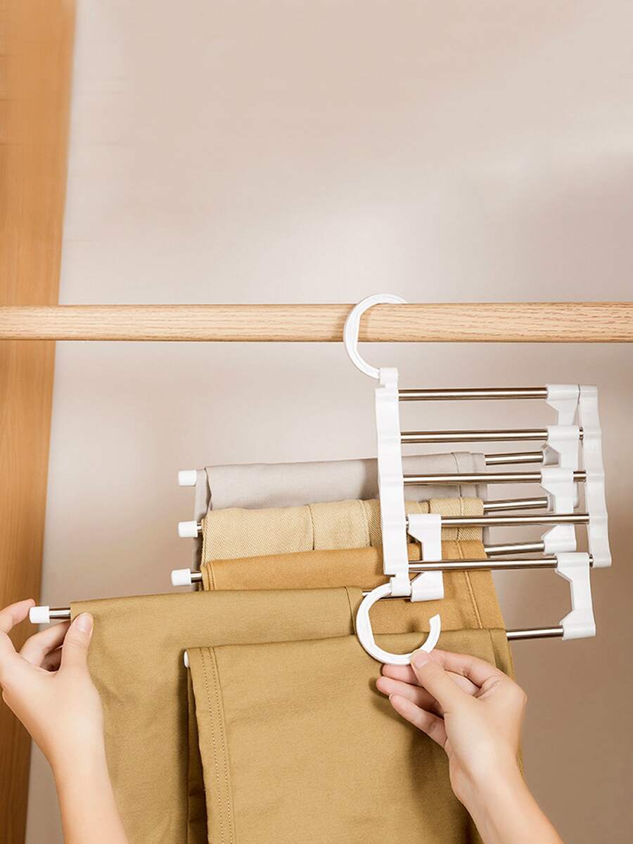 1pc Foldable Pants Hanger,Stainless Steel Pants Hanger, Folding Storage Rack Trousers Hanger - White - View 1