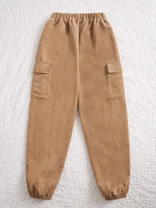 SHEIN 青少年女孩彈性腰帶保暖燈芯絨工裝褲