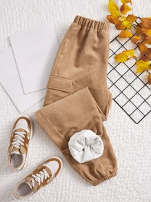 SHEIN 青少年女孩彈性腰帶保暖燈芯絨工裝褲