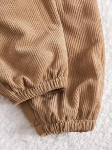 SHEIN 青少年女孩彈性腰帶保暖燈芯絨工裝褲