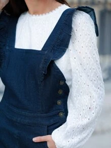 SHEIN Frenchy Slant Pocket Ruffle Trim Overall Jumpsuit Without Top - Navy Blue - View 2