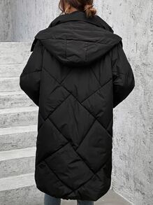 SHEIN EZwear Casual Solid Color Hooded Padded Padded Coat, Versatile For Winter Clothes - Black - View 2