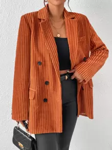 SHEIN Unity Solid Flap Detail Double Breasted Blazer - Burnt Orange - View 1