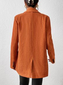 SHEIN Unity Solid Flap Detail Double Breasted Blazer - Burnt Orange - View 2