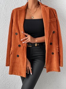 SHEIN Unity Solid Flap Detail Double Breasted Blazer - Burnt Orange - View 3