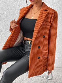SHEIN Unity Solid Flap Detail Double Breasted Blazer - Burnt Orange - View 5