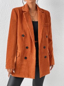 SHEIN Unity Solid Flap Detail Double Breasted Blazer - Burnt Orange - View 6