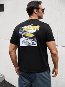 Manfinity 男士汽車和字母圖案T恤 - 黑色 - 查看 1