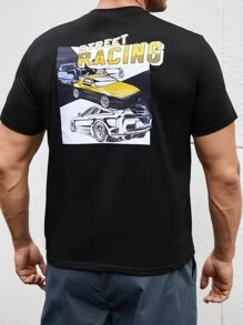 Manfinity 男士汽車和字母圖案T恤 - 黑色 - 查看 3