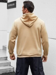 Manfinity Hombres Capucha con estampado floral con letra con bolsillo de canguro con cordón - Albaricoque - Ver 2