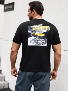 Manfinity 男士汽車和字母圖案T恤 - 黑色 - 查看 5