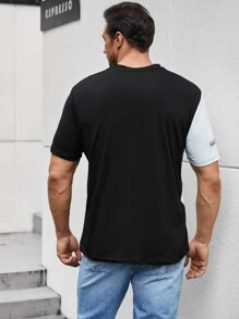 Manfinity Hombres Camiseta de dos tonos con estampado de slogan - Blanco y Negro - Ver 2
