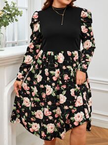 SHEIN Clasi Vestido con estampado floral de manga gigot de cuello alto - Multicolor - Ver 4