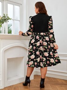 SHEIN Clasi Vestido con estampado floral de manga gigot de cuello alto - Multicolor - Ver 2