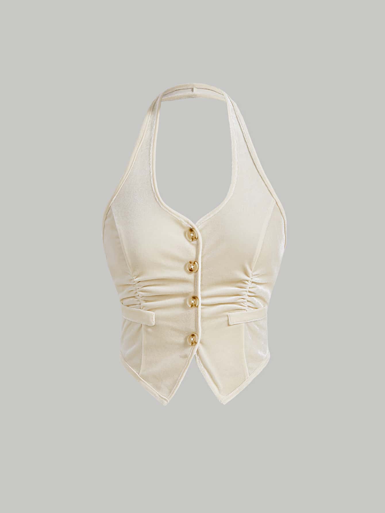 SHEIN MOD Top halter con botón delantero - Beis - Ver 1