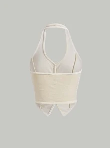 SHEIN MOD Top halter con botón delantero - Beis - Ver 2