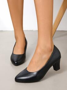 Fall/Winter Women's Black High Heel Shoes, Solid Color Elegant Versatile Shoes For Casual, Formal, And Commute Wear, Elegant - Black - View 3