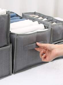 1pc Portable Non-Woven Fabric Clothes Storage Box,Daily Solid Household Clothes Carrying Box Room Decor Home Decor Fall Decor Bedroom Decor - Grey - View 2