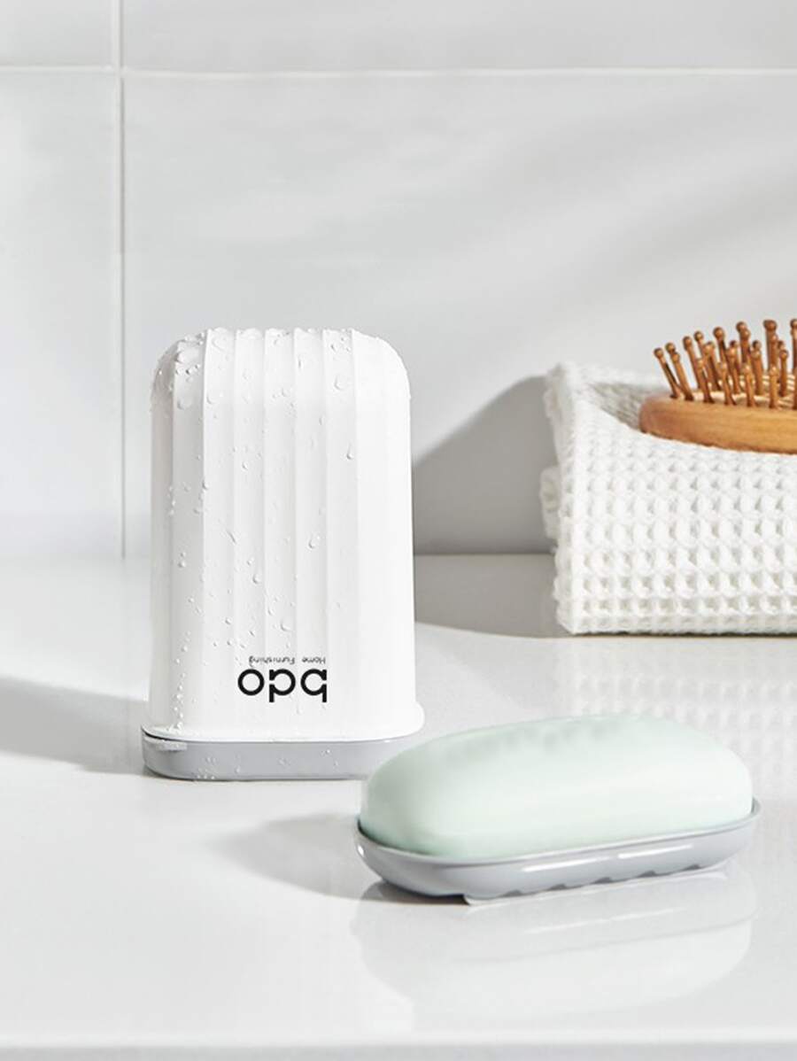 1pc Portable Soap Dish With Lid - White - View 1