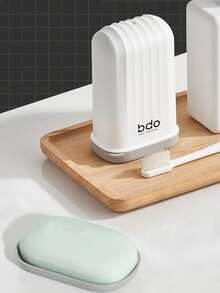 1pc Portable Soap Dish With Lid - White - View 2