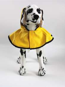 1pc Contrast Binding Hooded Pet Raincoat - Yellow - View 1
