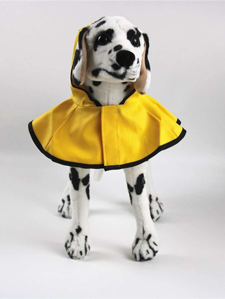 1pc Contrast Binding Hooded Pet Raincoat - Yellow - View 1