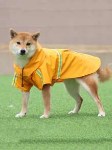 1pc Reflective Detail Hooded Pet Raincoat - Yellow - View 1