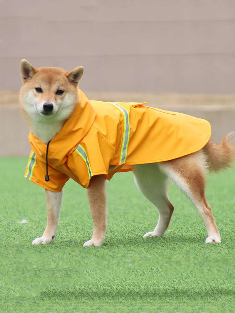 1pc Reflective Detail Hooded Pet Raincoat - Yellow - View 1