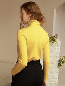 Knit Mix High Neck Slim Jumper - Yellow - View 2